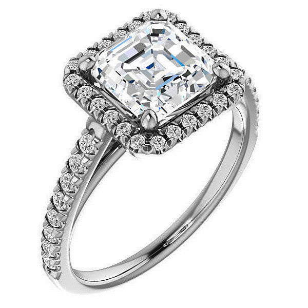 Asscher Cut Halo Cathedral Engagement Ring