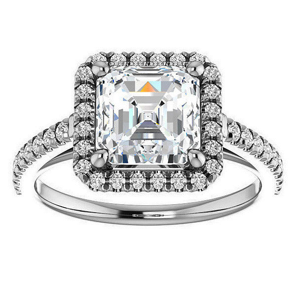 Asscher Cut Halo Cathedral Engagement Ring