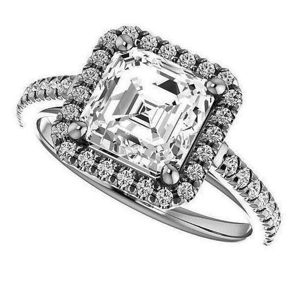 Asscher Cut Halo Cathedral Engagement Ring