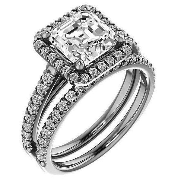 Asscher Cut Halo Cathedral Engagement Ring