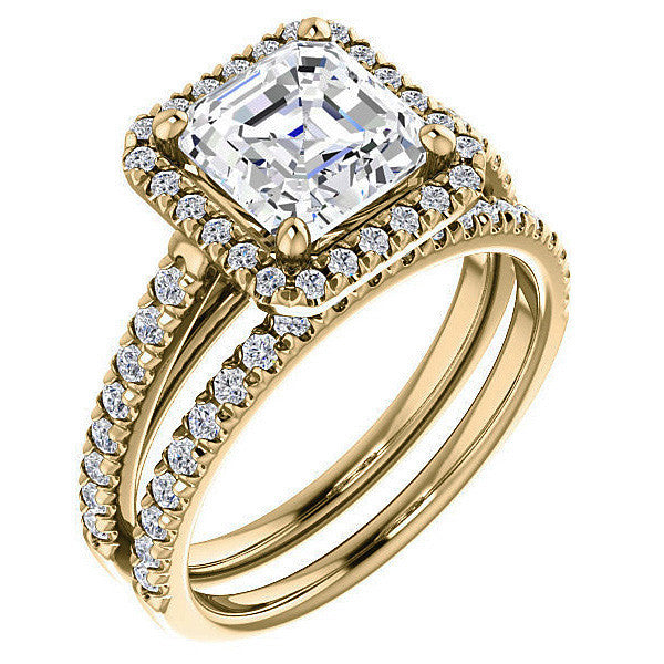 Asscher Cut Halo Cathedral Engagement Ring