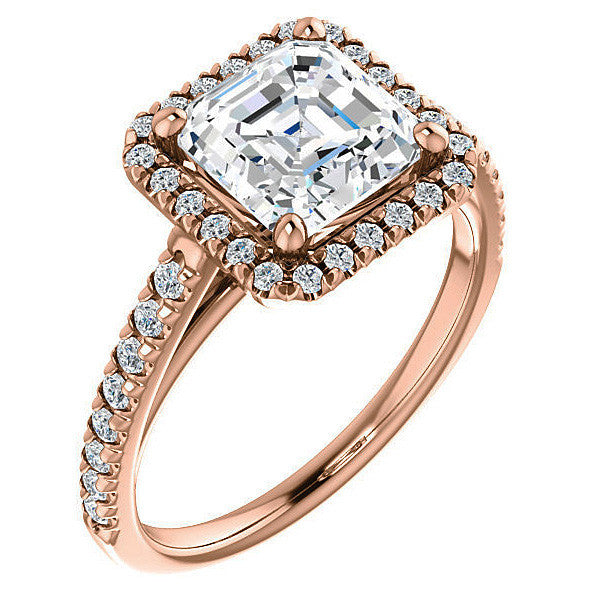 Asscher Cut Halo Cathedral Engagement Ring