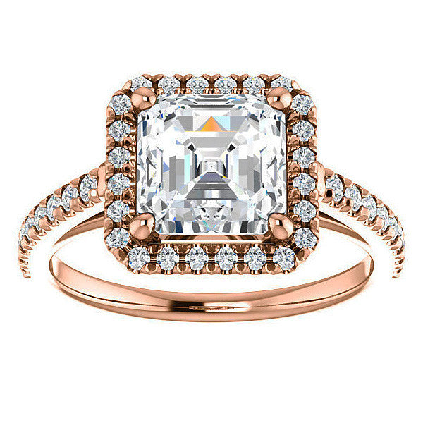 Asscher Cut Halo Cathedral Engagement Ring