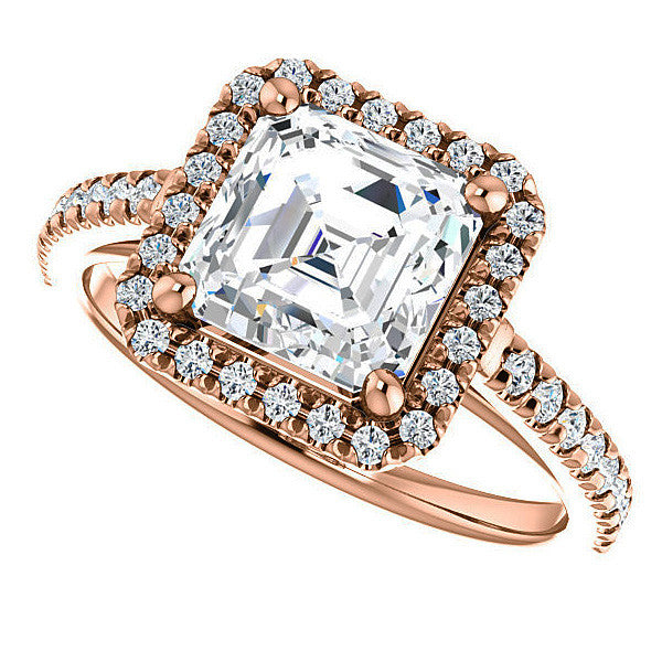 Asscher Cut Halo Cathedral Engagement Ring