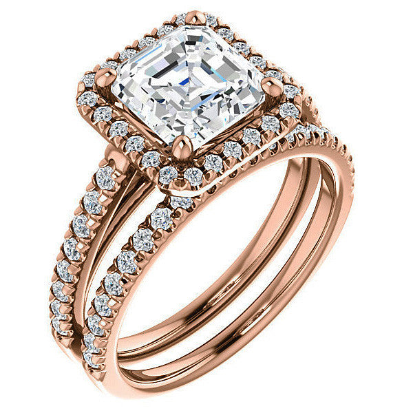 Asscher Cut Halo Cathedral Engagement Ring