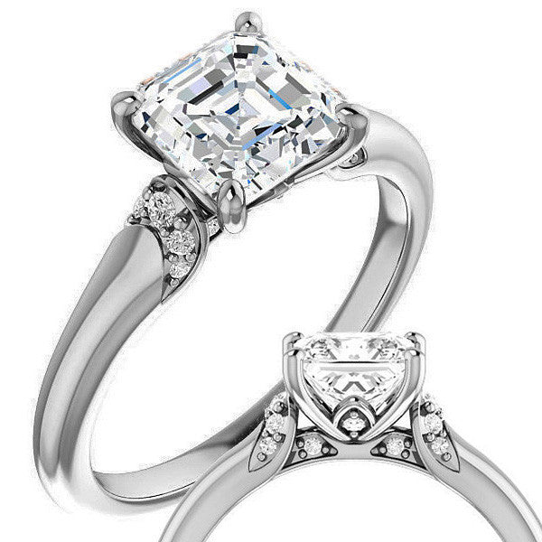 Asscher Moissanite Accented Engagement Ring
