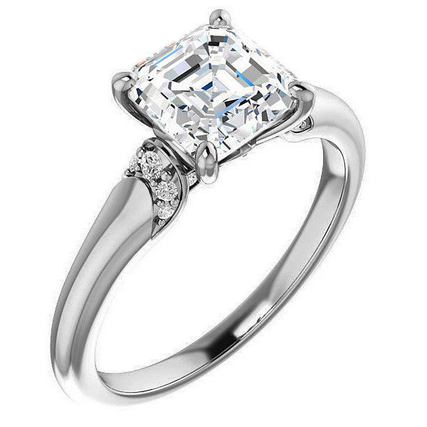 Asscher Moissanite Accented Engagement Ring