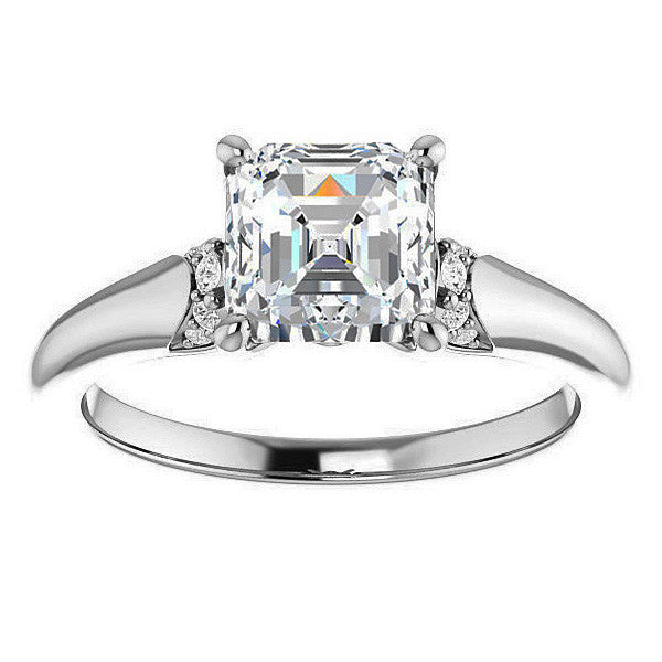 Asscher Moissanite Accented Engagement Ring