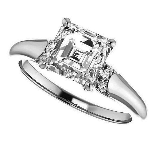 Asscher Moissanite Accented Engagement Ring
