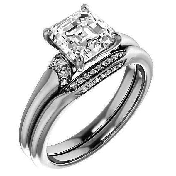 Asscher Moissanite Accented Engagement Ring