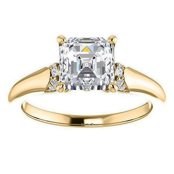 Asscher Moissanite Accented Engagement Ring