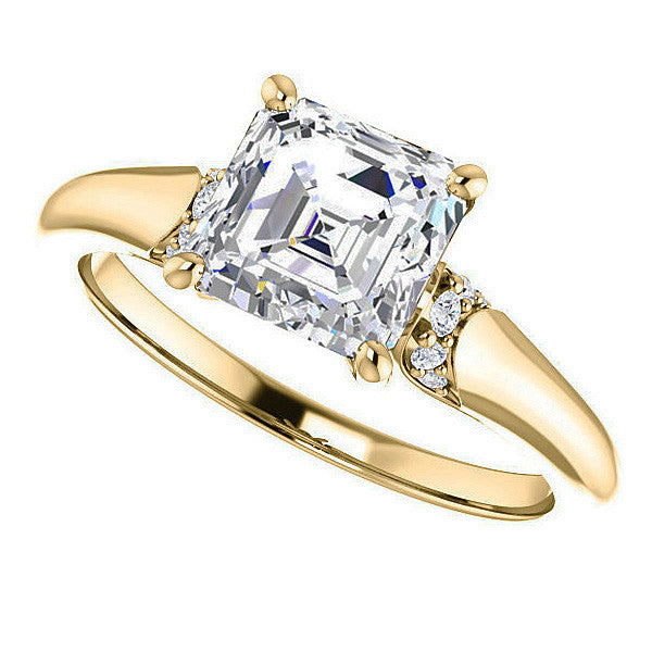 Asscher Moissanite Accented Engagement Ring
