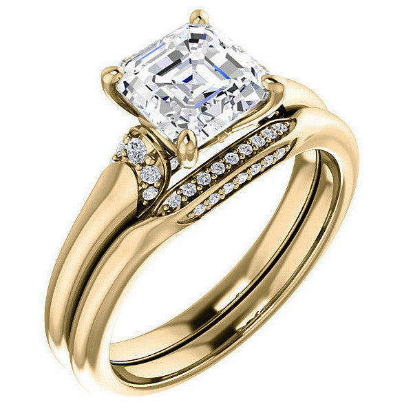 Asscher Moissanite Accented Engagement Ring