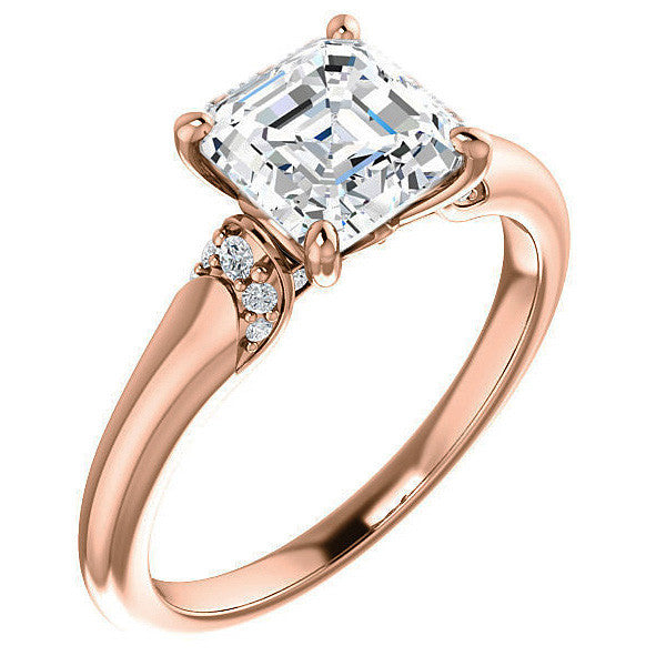 Asscher Moissanite Accented Engagement Ring