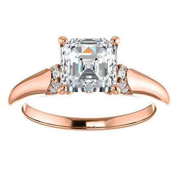 Asscher Moissanite Accented Engagement Ring