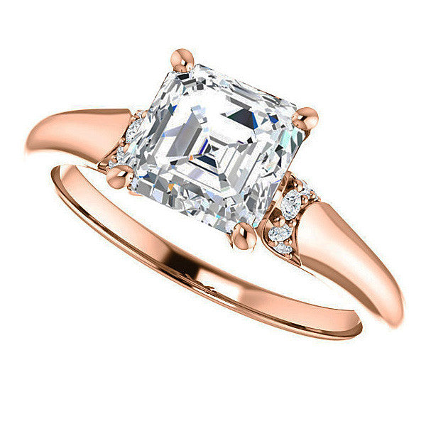 Asscher Moissanite Accented Engagement Ring