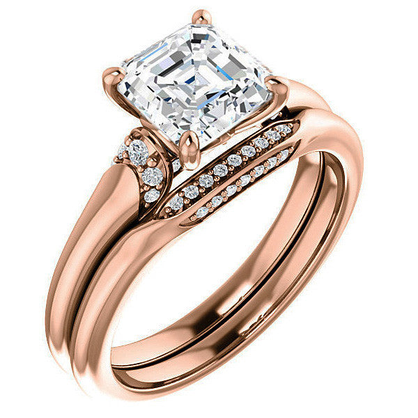 Asscher Moissanite Accented Engagement Ring