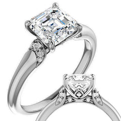Asscher Moissanite Accented Engagement Ring