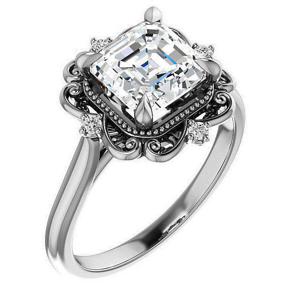 Asscher Moissanite Cathedral Engagement Ring