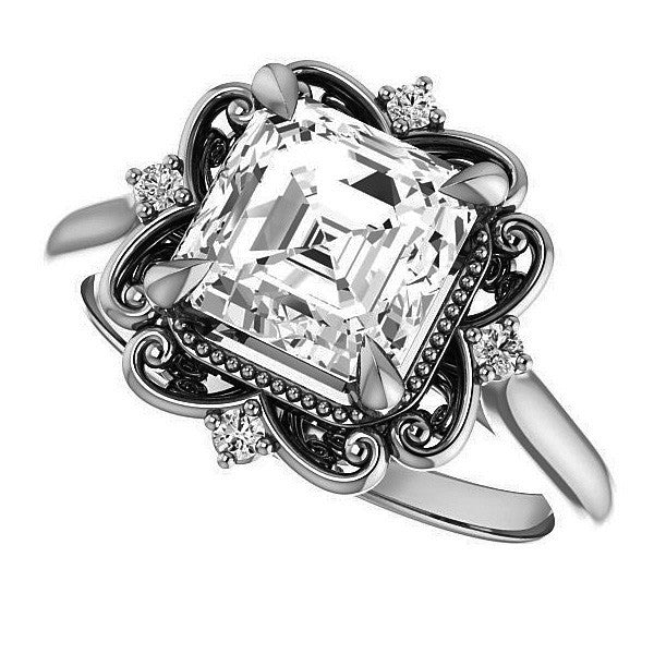 Asscher Moissanite Cathedral Engagement Ring