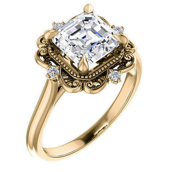 Asscher Moissanite Cathedral Engagement Ring