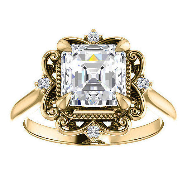 Asscher Moissanite Cathedral Engagement Ring