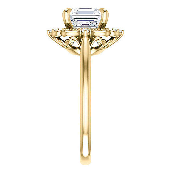 Asscher Moissanite Cathedral Engagement Ring
