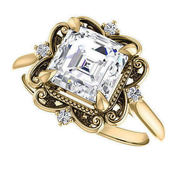 Asscher Moissanite Cathedral Engagement Ring