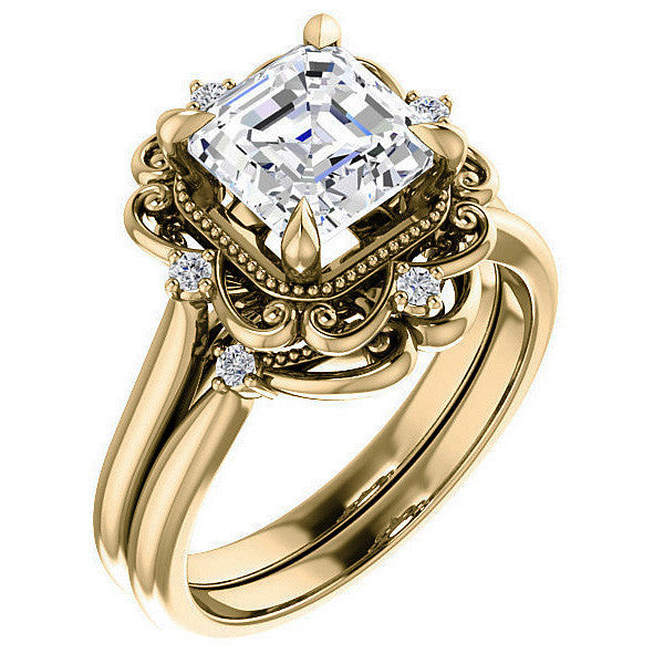 Asscher Moissanite Cathedral Engagement Ring