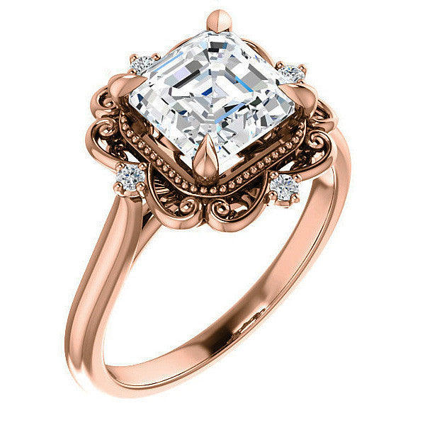 Asscher Moissanite Cathedral Engagement Ring