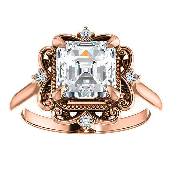 Asscher Moissanite Cathedral Engagement Ring