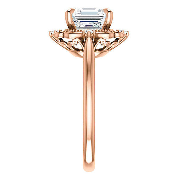 Asscher Moissanite Cathedral Engagement Ring