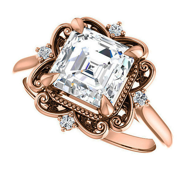 Asscher Moissanite Cathedral Engagement Ring