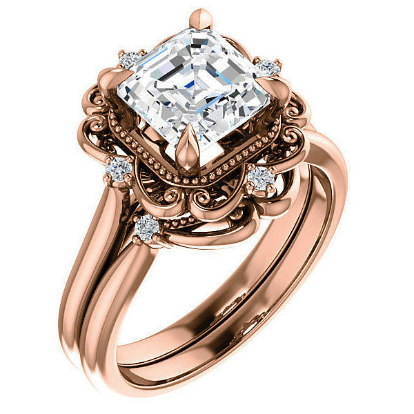 Asscher Moissanite Cathedral Engagement Ring