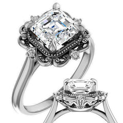 Asscher Moissanite Cathedral Engagement Ring