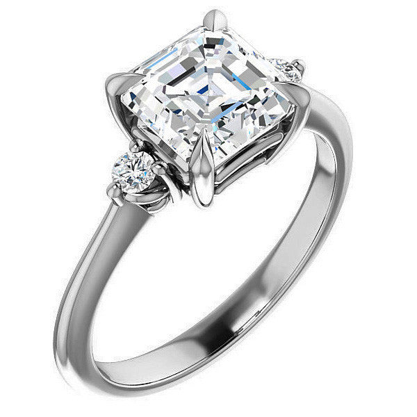 Asscher Moissanite Unique Three Stone Engagement Ring