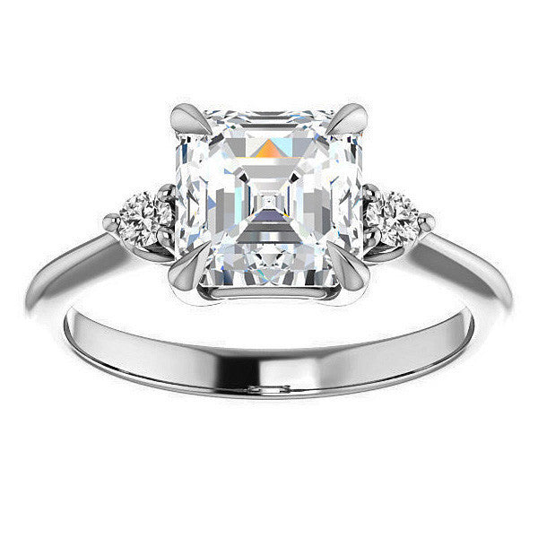 Asscher Moissanite Unique Three Stone Engagement Ring