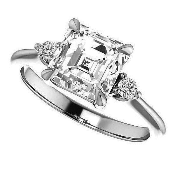 Asscher Moissanite Unique Three Stone Engagement Ring