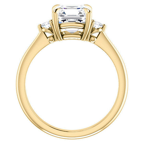 Asscher Moissanite Unique Three Stone Engagement Ring