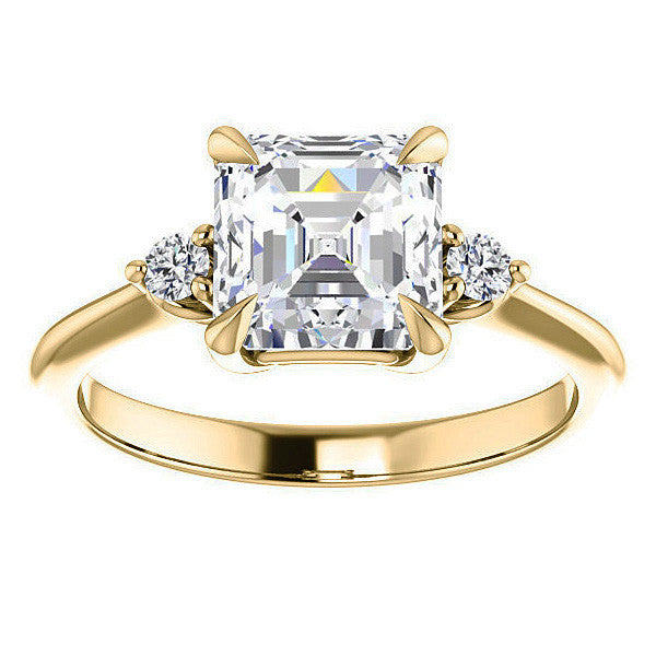 Asscher Moissanite Unique Three Stone Engagement Ring