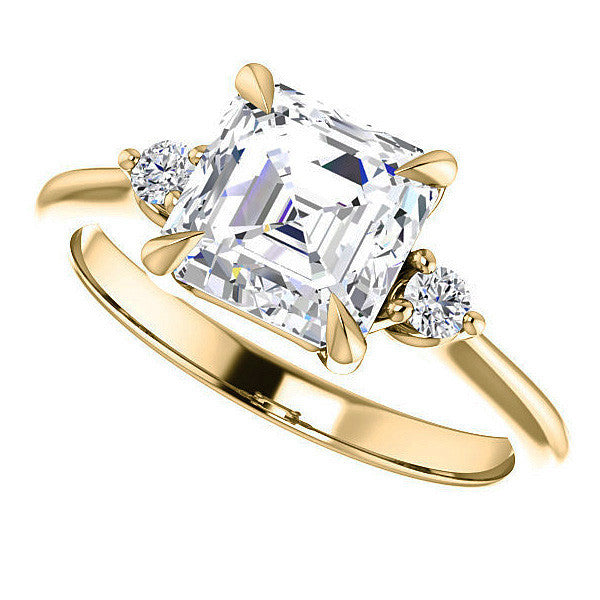 Asscher Moissanite Unique Three Stone Engagement Ring