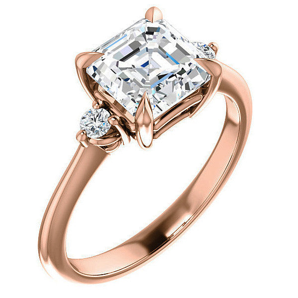 Asscher Moissanite Unique Three Stone Engagement Ring
