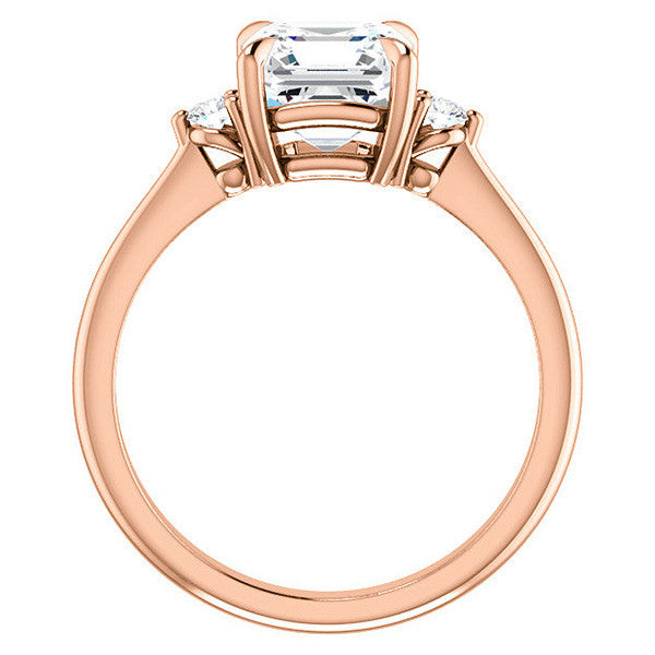 Asscher Moissanite Unique Three Stone Engagement Ring