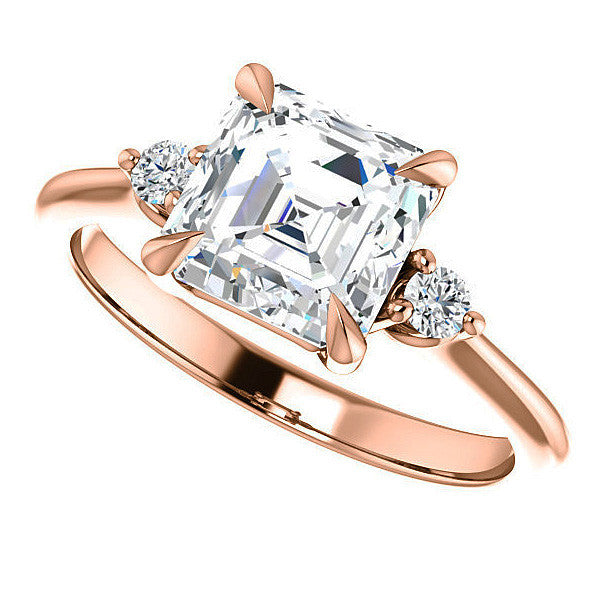 Asscher Moissanite Unique Three Stone Engagement Ring