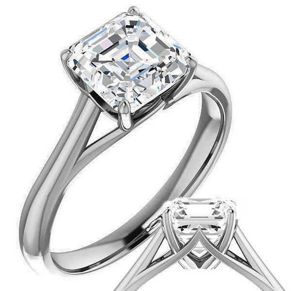 Designer Style Asscher Moissanite Solitaire Ring