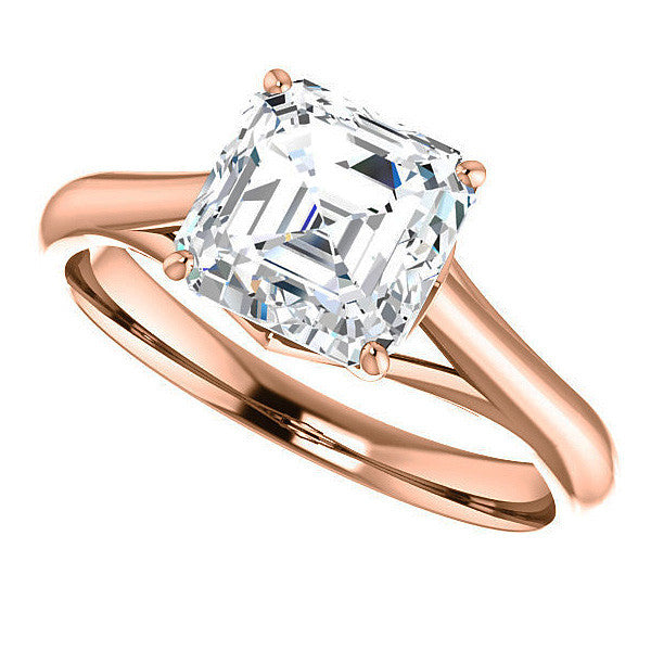 Designer Style Asscher Moissanite Solitaire Ring
