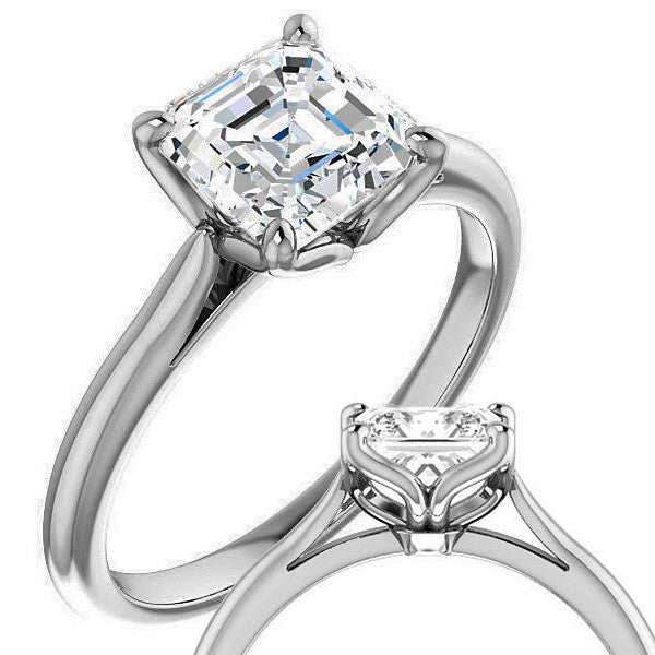 Asscher Cut Moissanite Cathedral Solitaire Ring