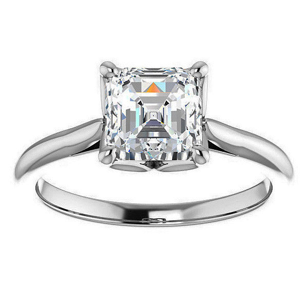 Asscher Cut Moissanite Cathedral Solitaire Ring