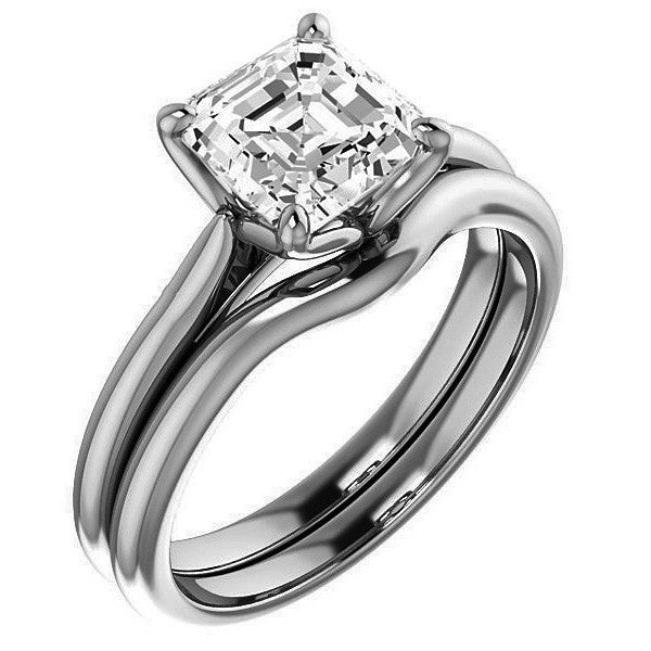 Asscher Cut Moissanite Cathedral Solitaire Ring