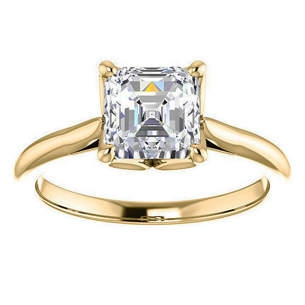 Asscher Cut Moissanite Cathedral Solitaire Ring
